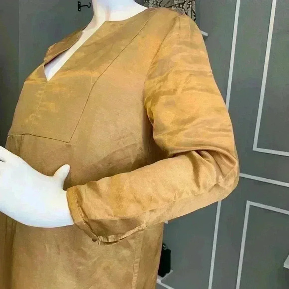J. CREW Womens Dress Silk ROSIE Tunic 3/4 Sleeve Gold Color Size M. D10 - Picture 4 of 9